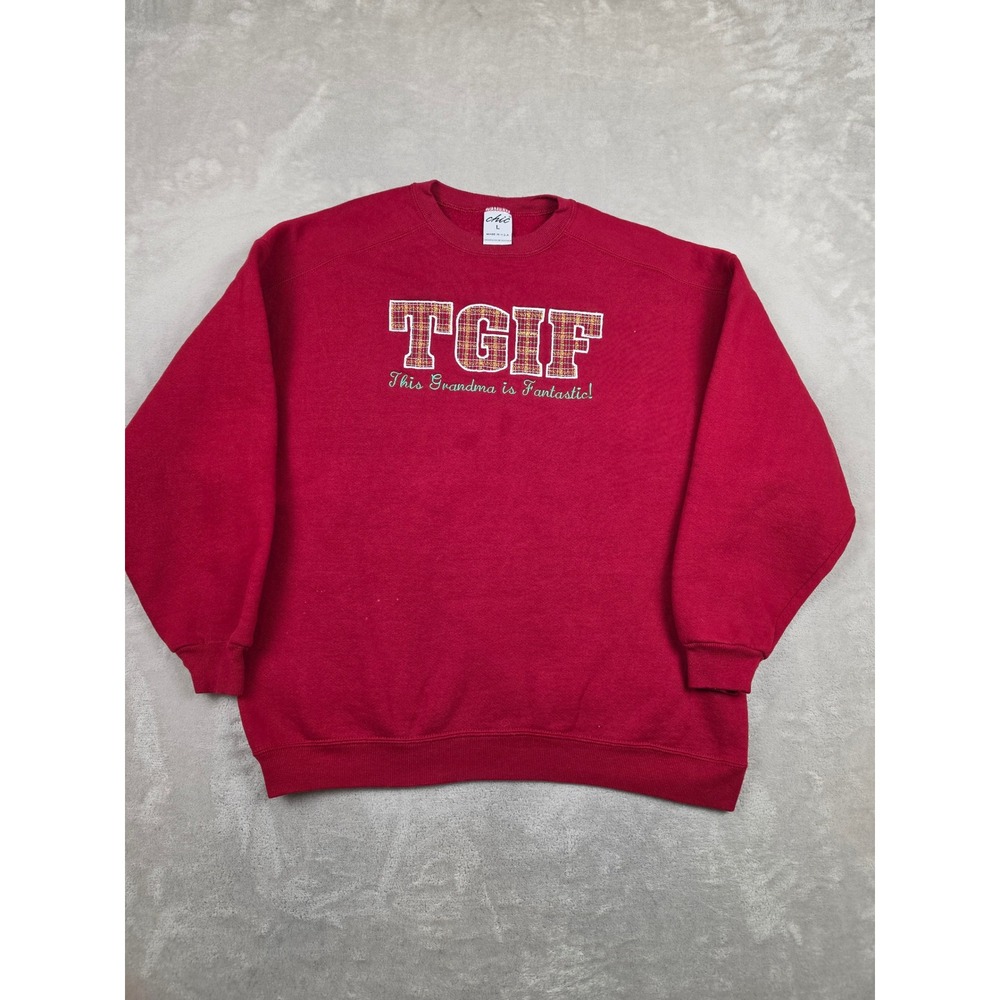 Vintage Chic Sweatshirt Womens L Red TGIF This Grandma is Fantastic Graphic